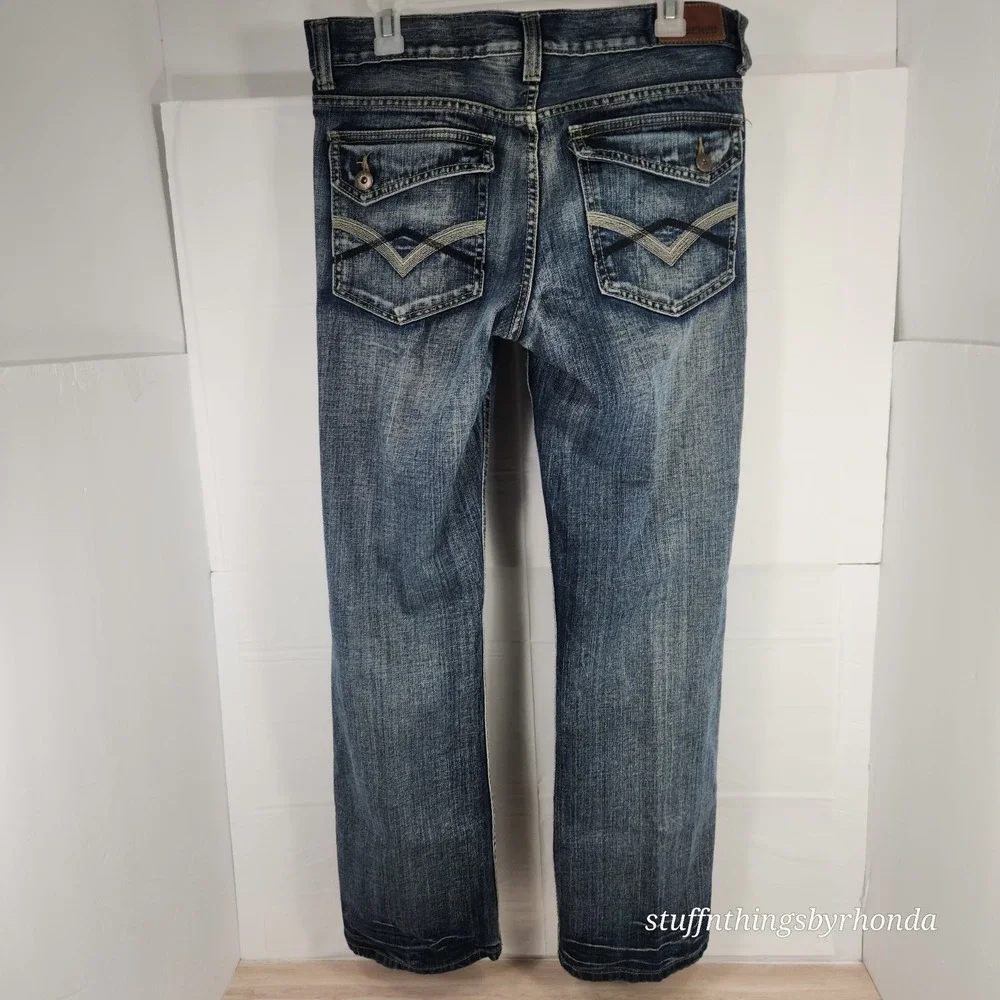 URBAN PIPELINE SLIM Men's 34x30 Distressed Dark Wash Blue Back Pocket Flaps Jean
